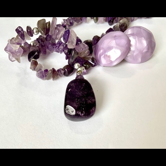 Vintage Amethyst & Citrine Necklace Vintage Clip Back Earrings - Picture 5 of 10